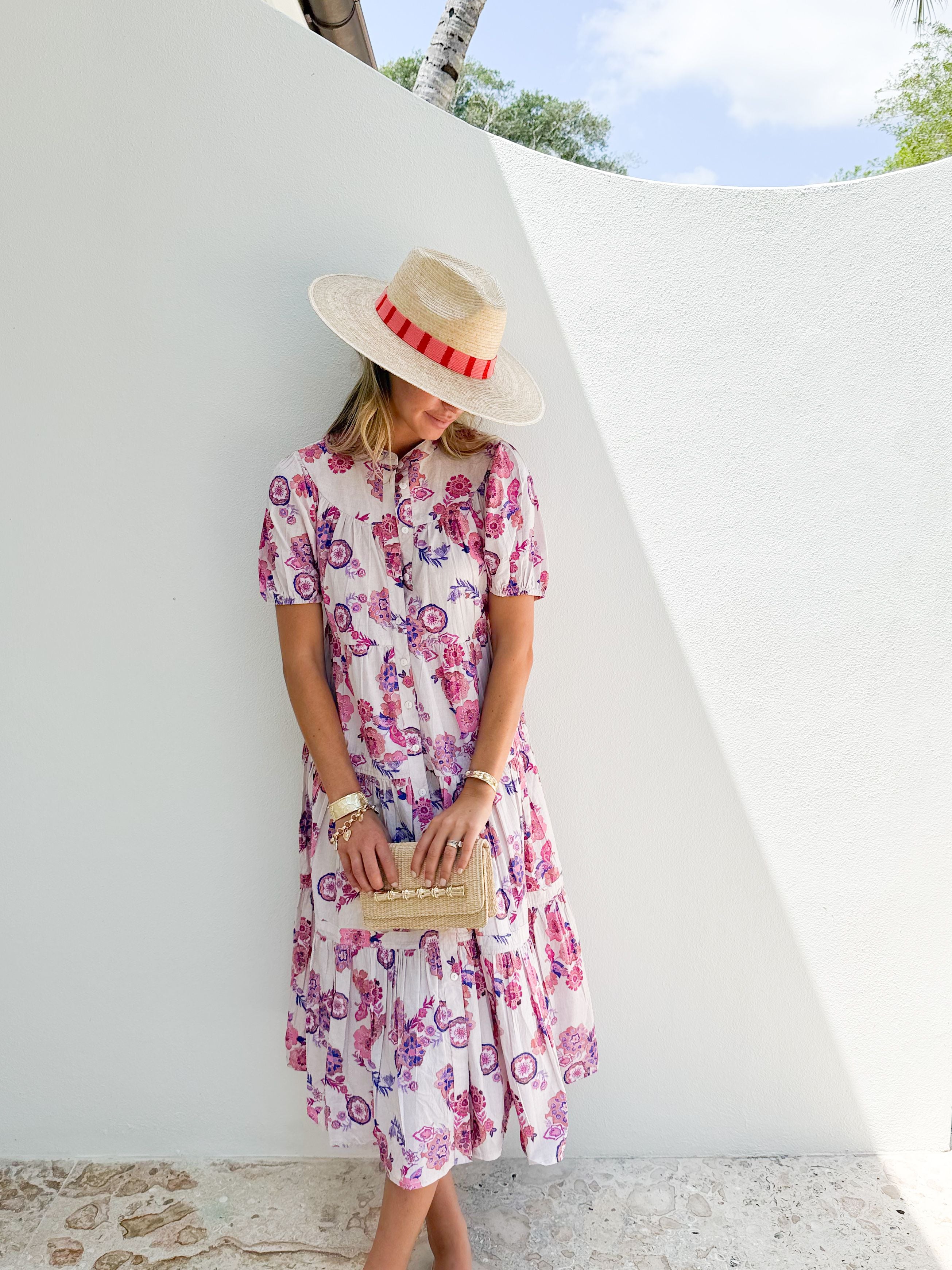 OLIPHANT Scooped Tiered Midi Dress Pretoria Pink