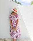 OLIPHANT Scooped Tiered Midi Dress Pretoria Pink