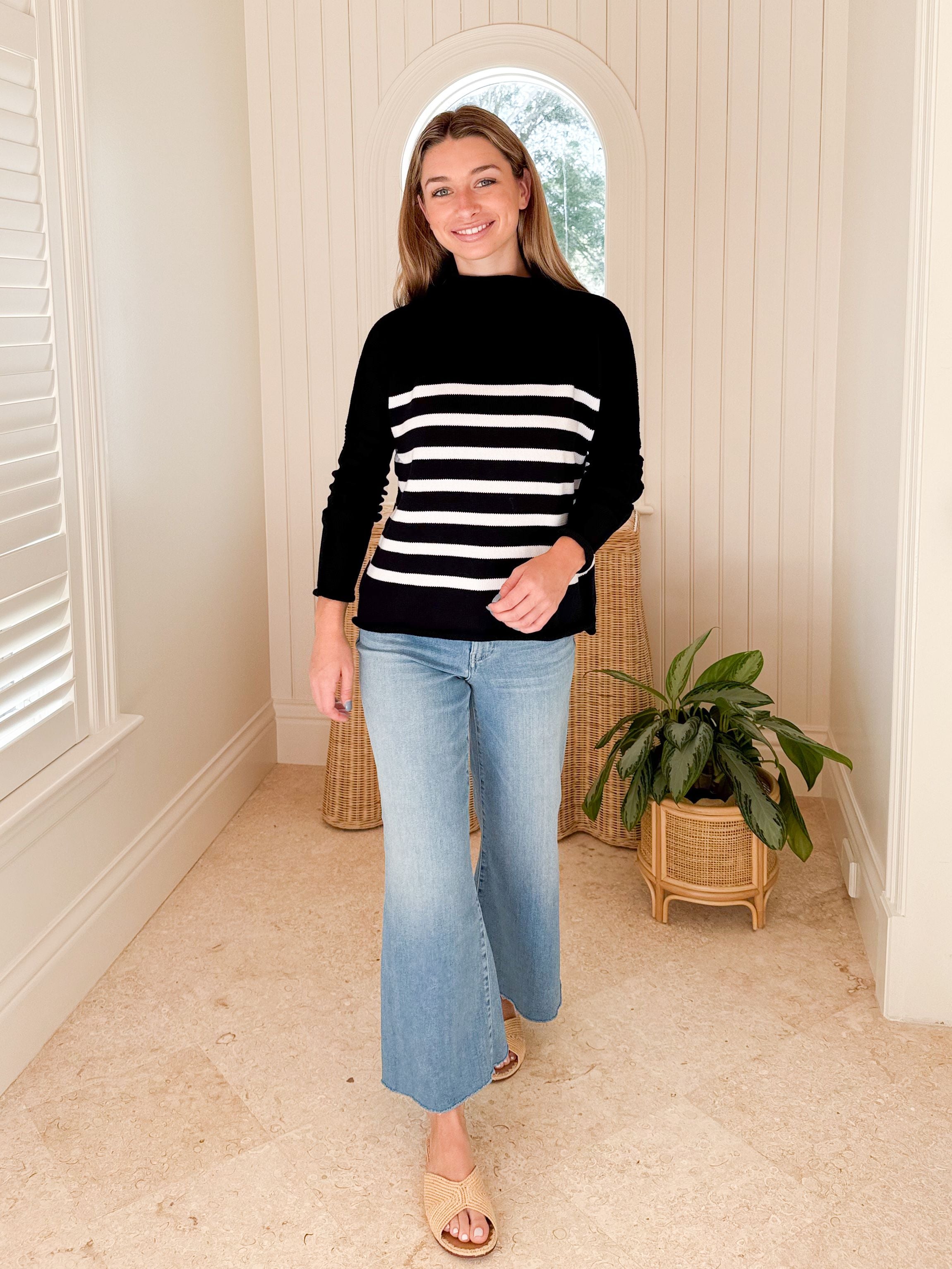 FRANK & EILEEN Monterey Sweater Navy w/ White Stripe