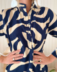 WALKER & WADE Bistro Dress Navy & Taupe Mod