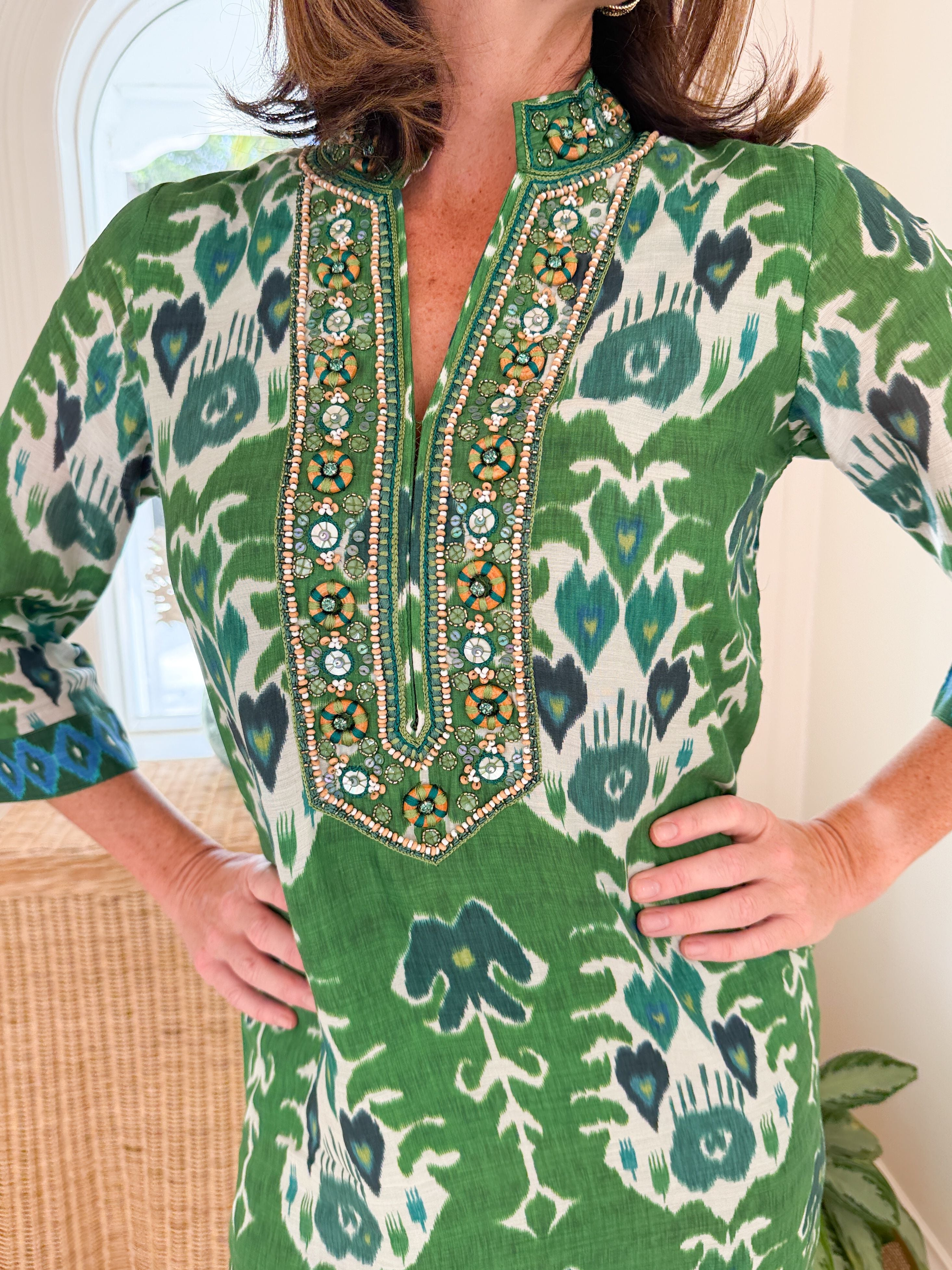 BELLA TU Bennett Tunic Dress Ikat Green