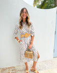 NAVY BLEU Sara Dress White Brown Botanical