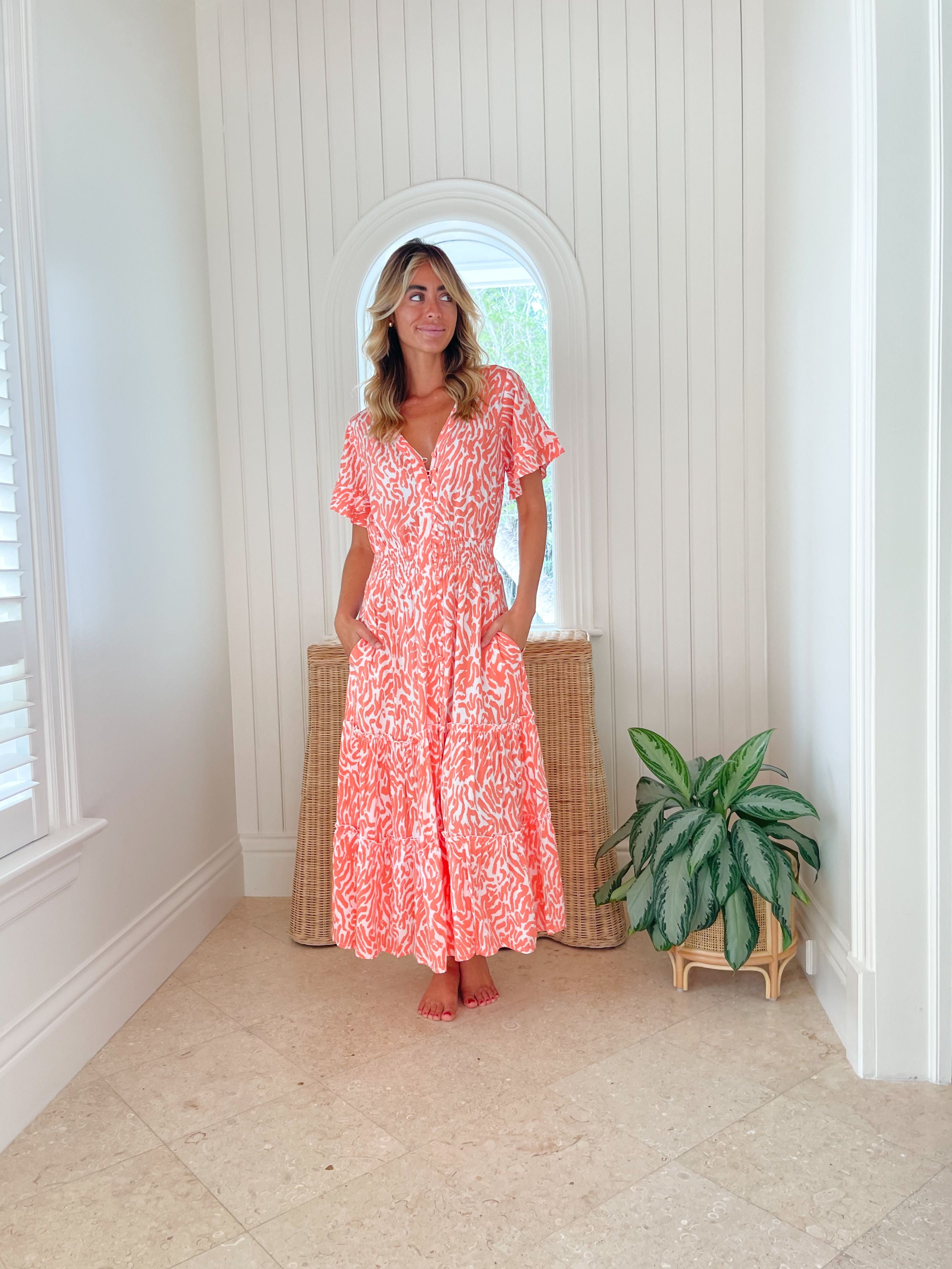 FINAL SALE WALKER & WADE Christina Dress Coral Zebra