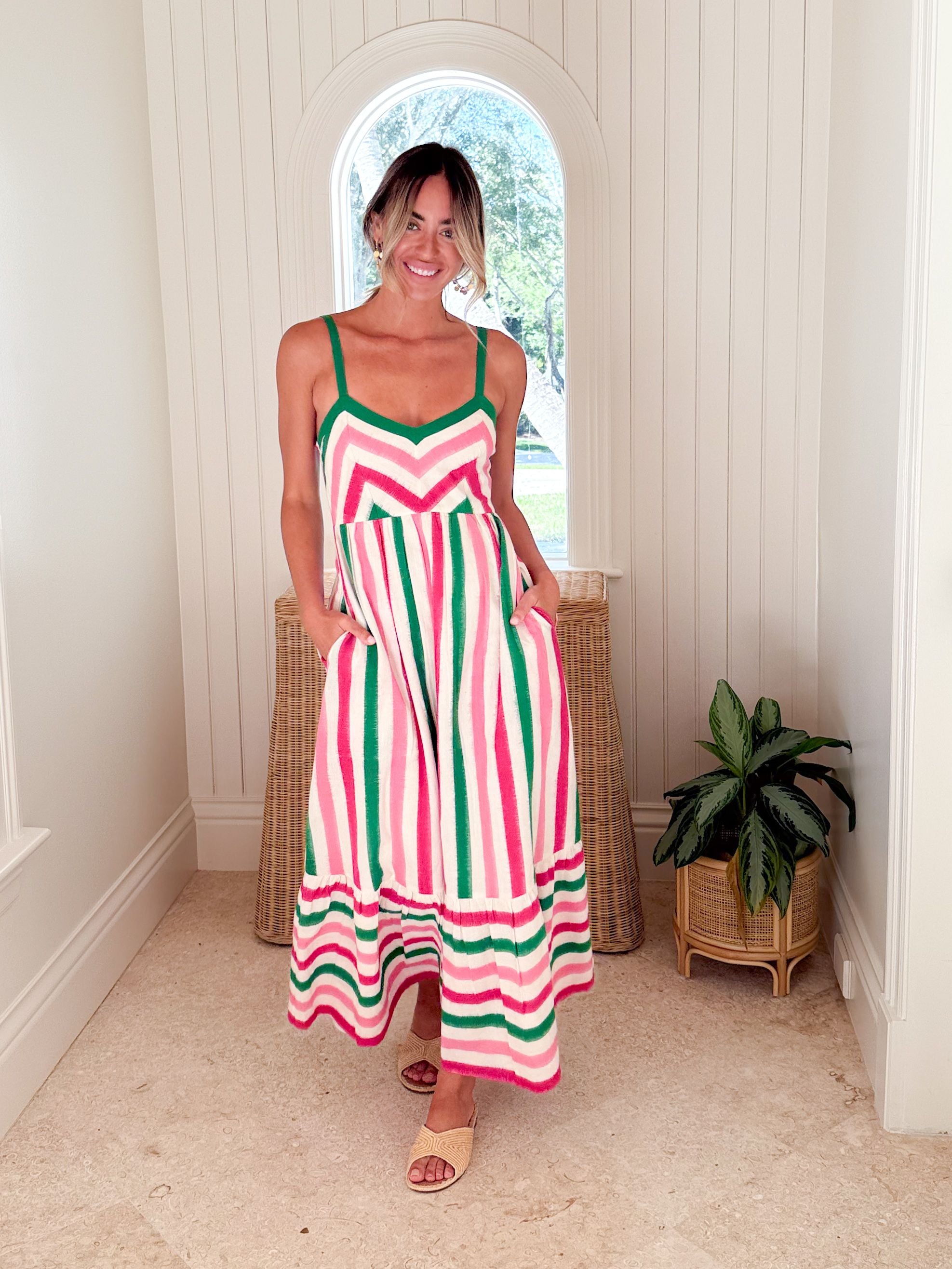 PINK CITY PRINTS Puglia Dress Watermelon Stripe
