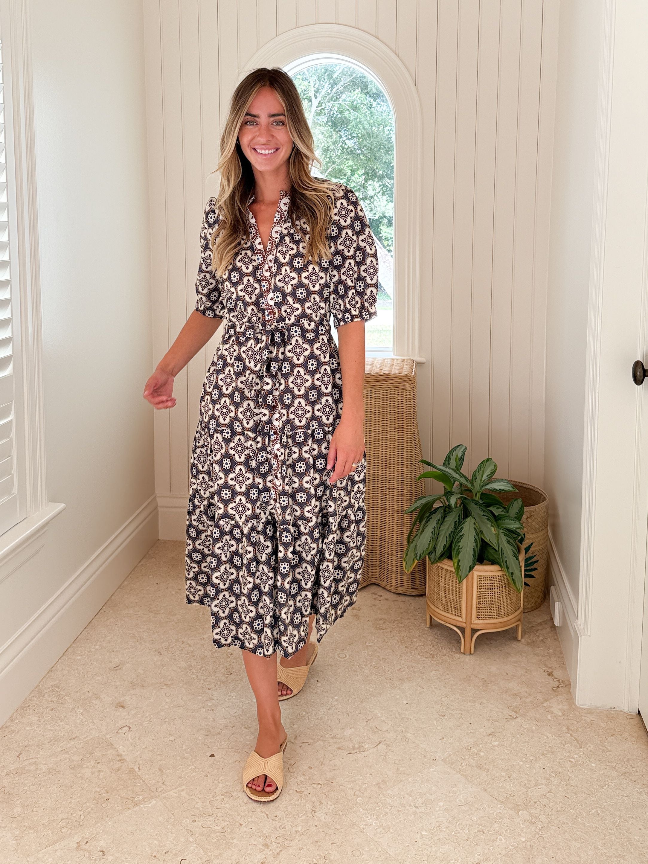 LOLA AUSTRALIA Austen Midi Dress Starburst Latte
