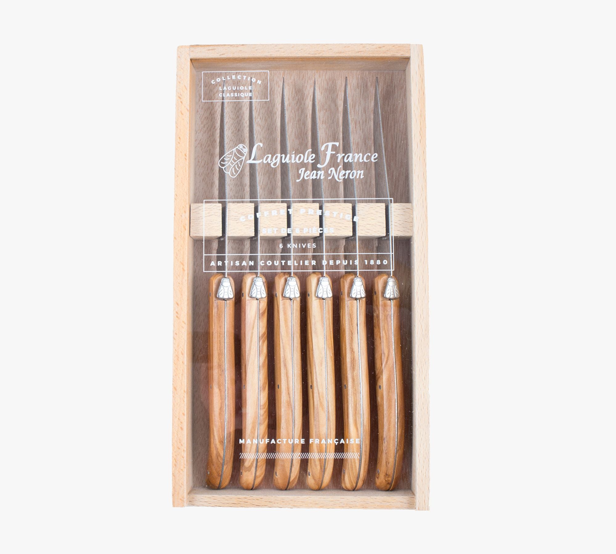 Laguiole 6 Piece Steak Knife Set, Olivewood in Wood Presentation Box