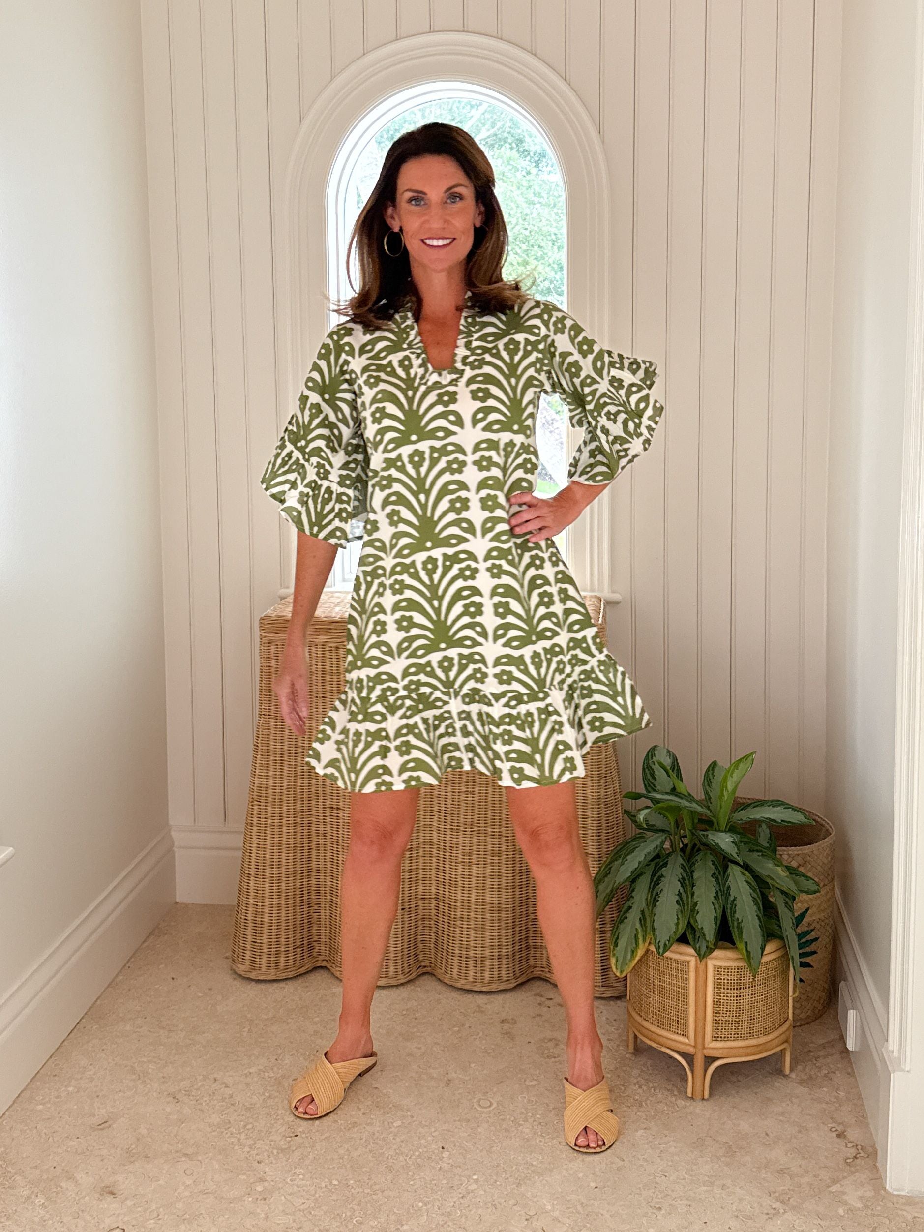 FITZROY & WILLA Soleil Mini Dress Grass Ikat Block