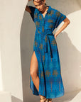 FINAL SALE MISA Lou Dress Cobalt Palms Chiffon