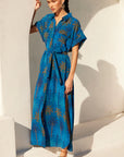 FINAL SALE MISA Lou Dress Cobalt Palms Chiffon