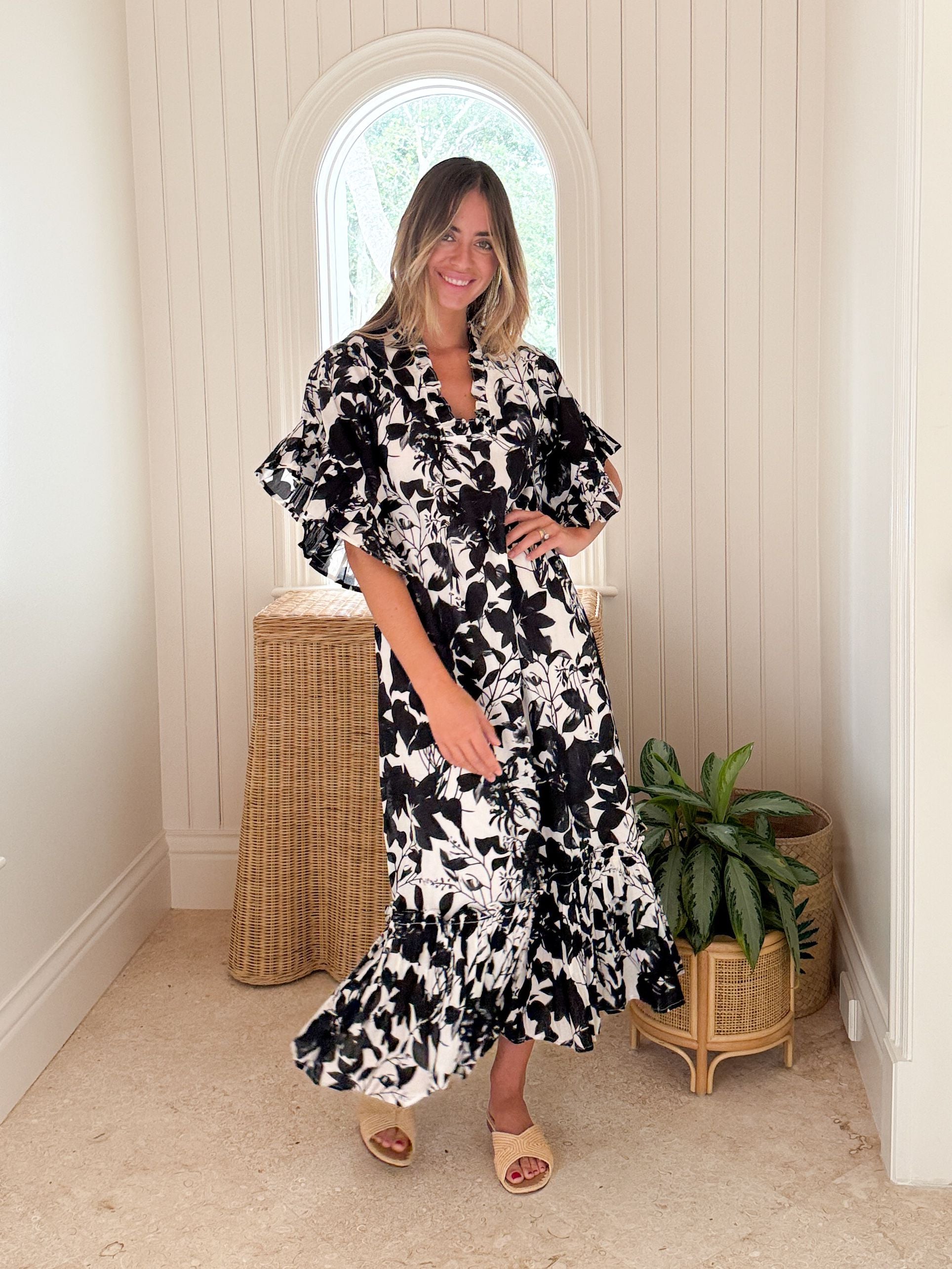 FITZROY & WILLA Soleil Dress French Floral Black/White