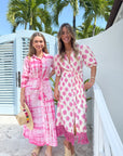 FINAL SALE MER ST. BARTH Estelle Women's Fringed Shirtdress White Pink Ikat