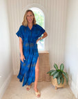 FINAL SALE MISA Lou Dress Cobalt Palms Chiffon