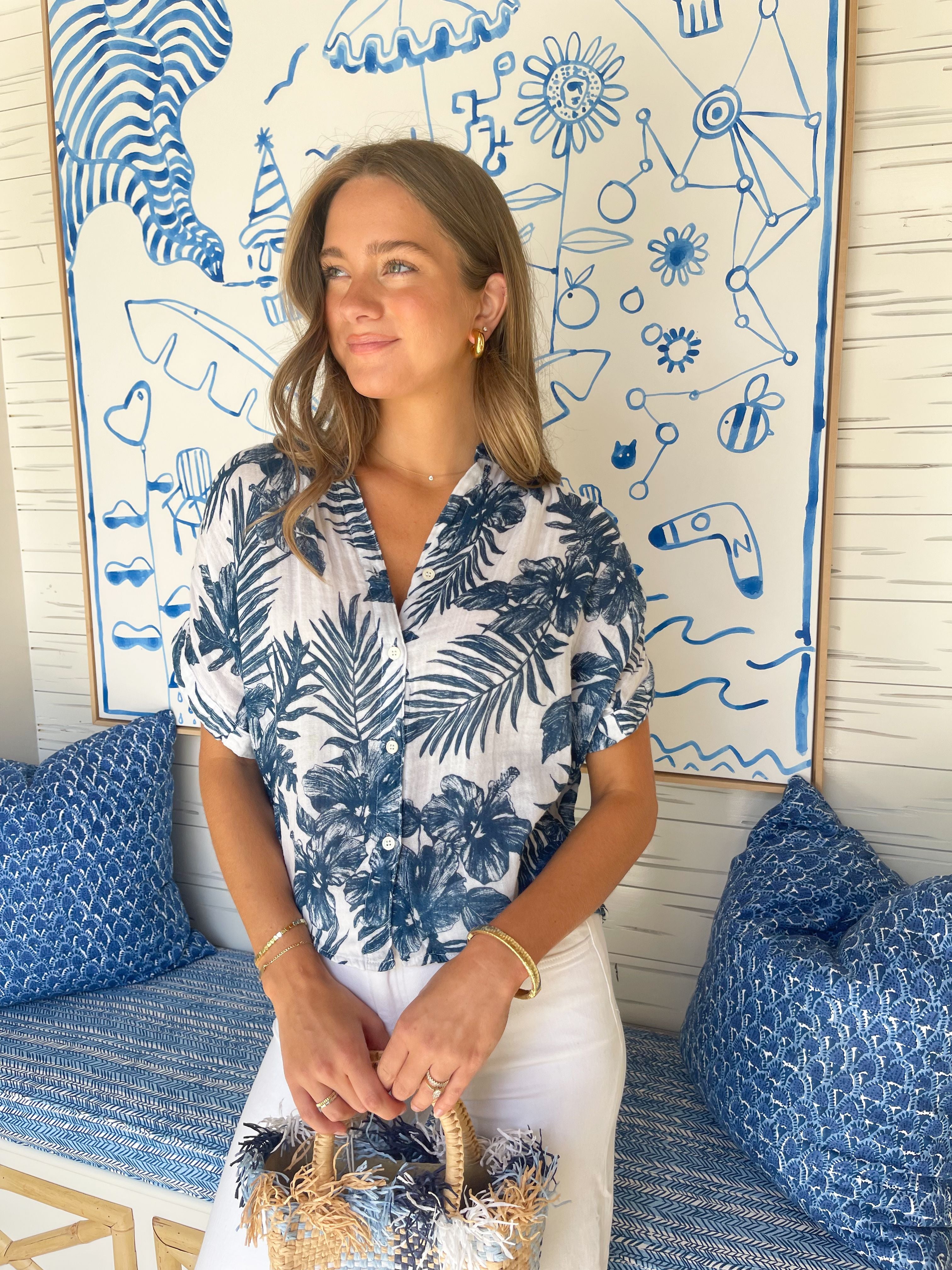 FINAL SALE FINAL SALE FELICITE Short Sleeve Shirt Navy Palm