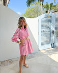 CARYN LAWN Preppy Dress Stripe & Gingham Red