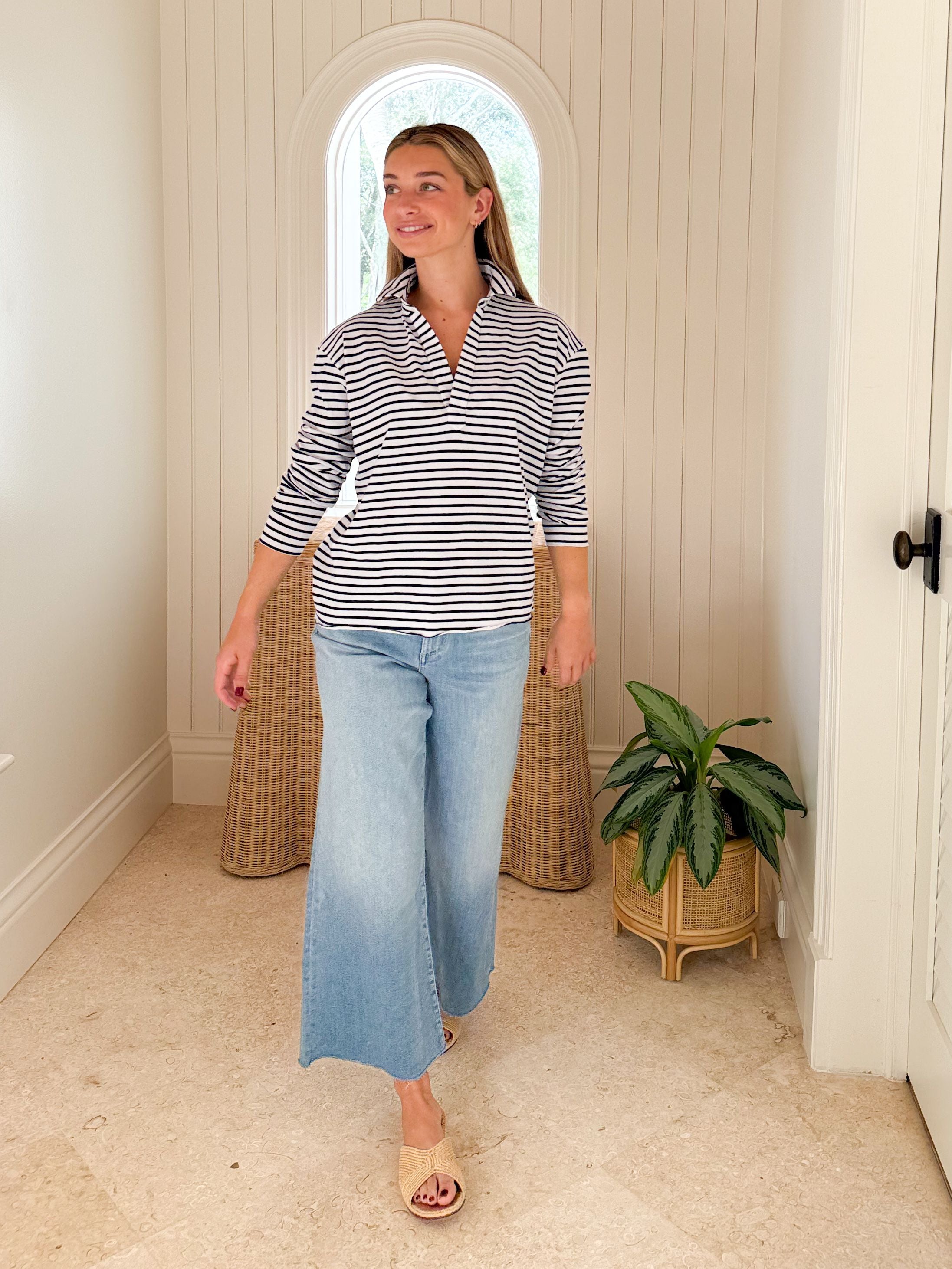 FRANK & EILEEN Patrick Popover Navy French Stripe Jersey