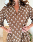 NAVY BLEU Campbell Dress Brown Leaf