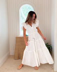 OLIPHANT Cinched Flirty Midi Dress Domino White