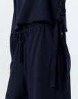 FINAL SALE LA PORTE High Waist Wide Leg Ruffle Sweatpant Navy
