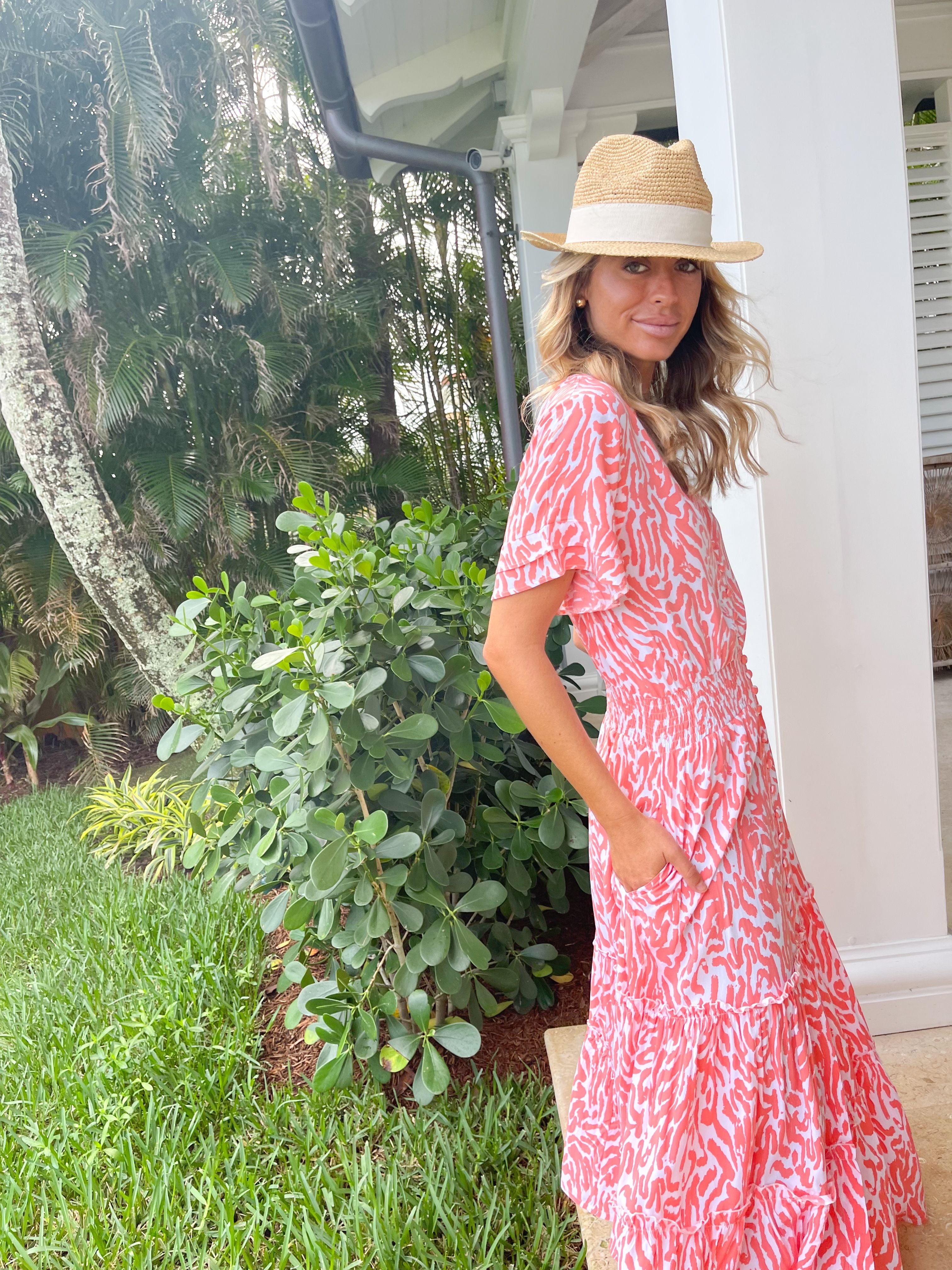 FINAL SALE WALKER & WADE Christina Dress Coral Zebra