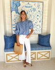 OLIPHANT Ruffle Front Button Blouse Devon Blue
