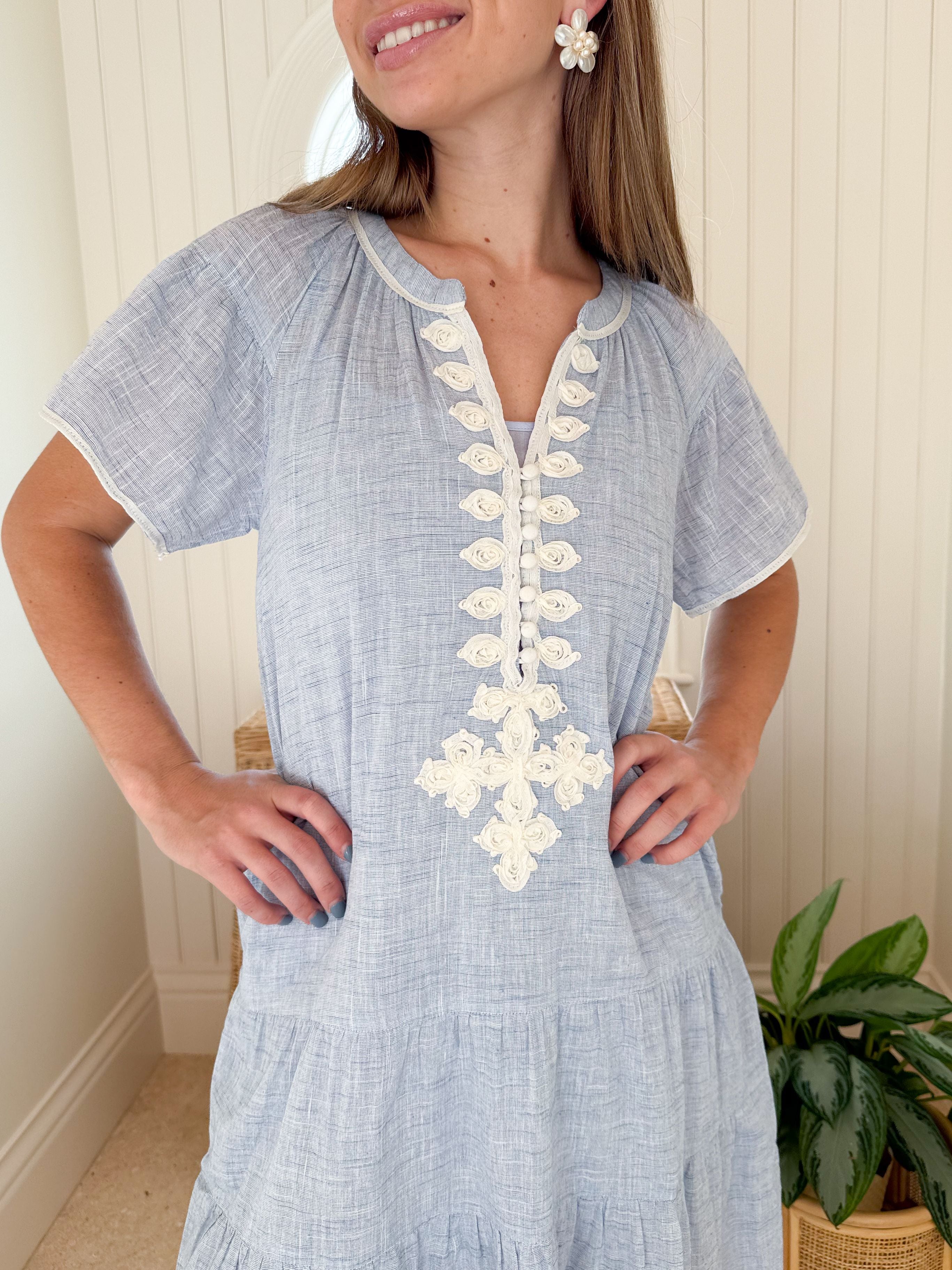 ROSE AND ROSE Uxbridge Dress Blue w/ White