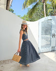 PROSPERINA Erica Midi Skirt Navy Polka Dot