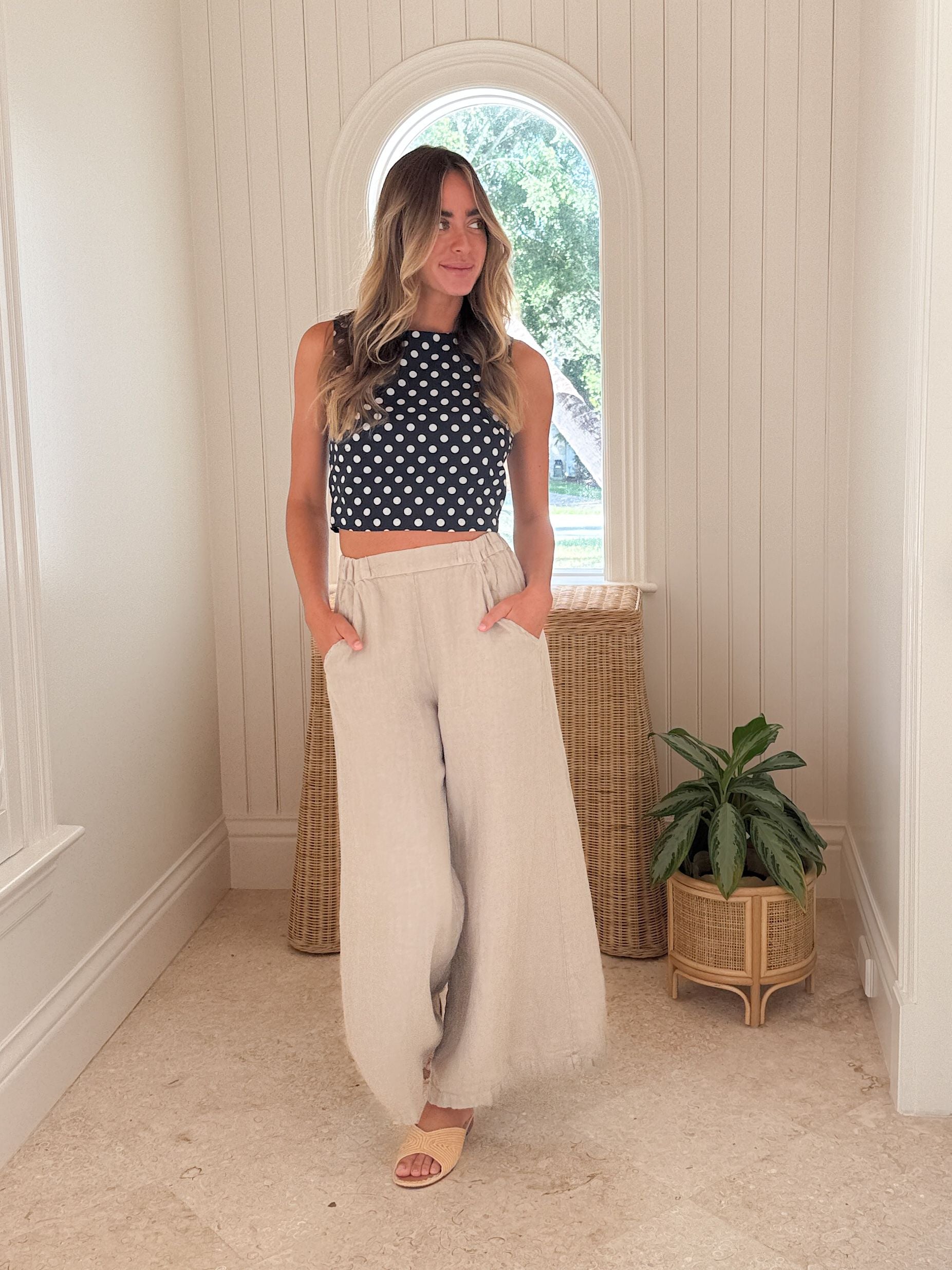 PROSPERINA Ellie Crop Top Navy Polka Dot