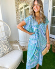 FINAL SALE WALKER & WADE Santorini Kaftan Seafoam Ikat
