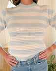 JUMPER 1234 Textured Stripe Crew Pale Blue Cloud Dancer