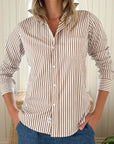 FRANK & EILEEN Barry Button Up Tan/White Stripe