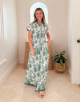BEAU & RO Lisa Maxi Dress Beige Palm Leaf