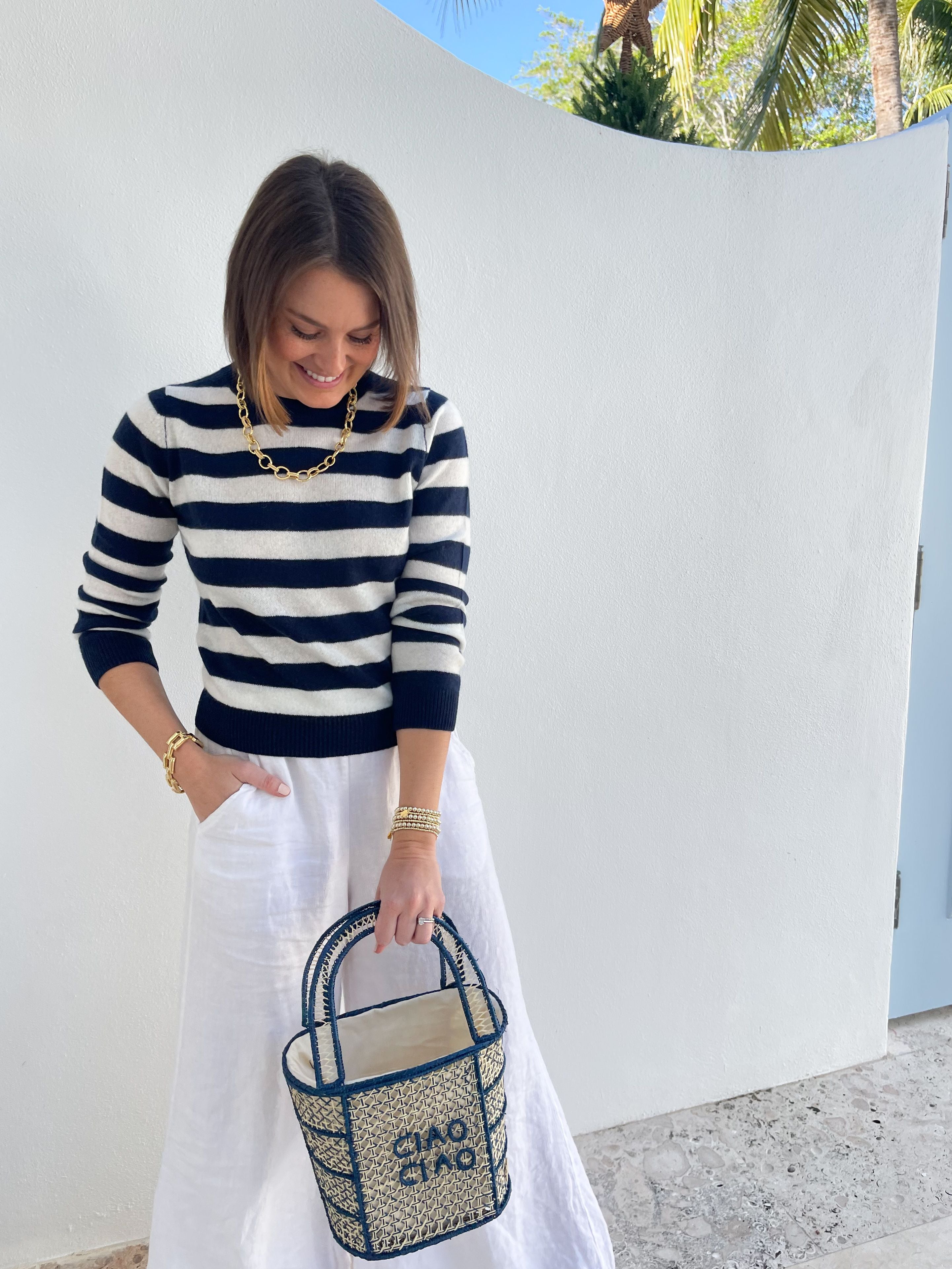 JUMPER 1234 Stripe Stripe Crew in Navy and Cream
