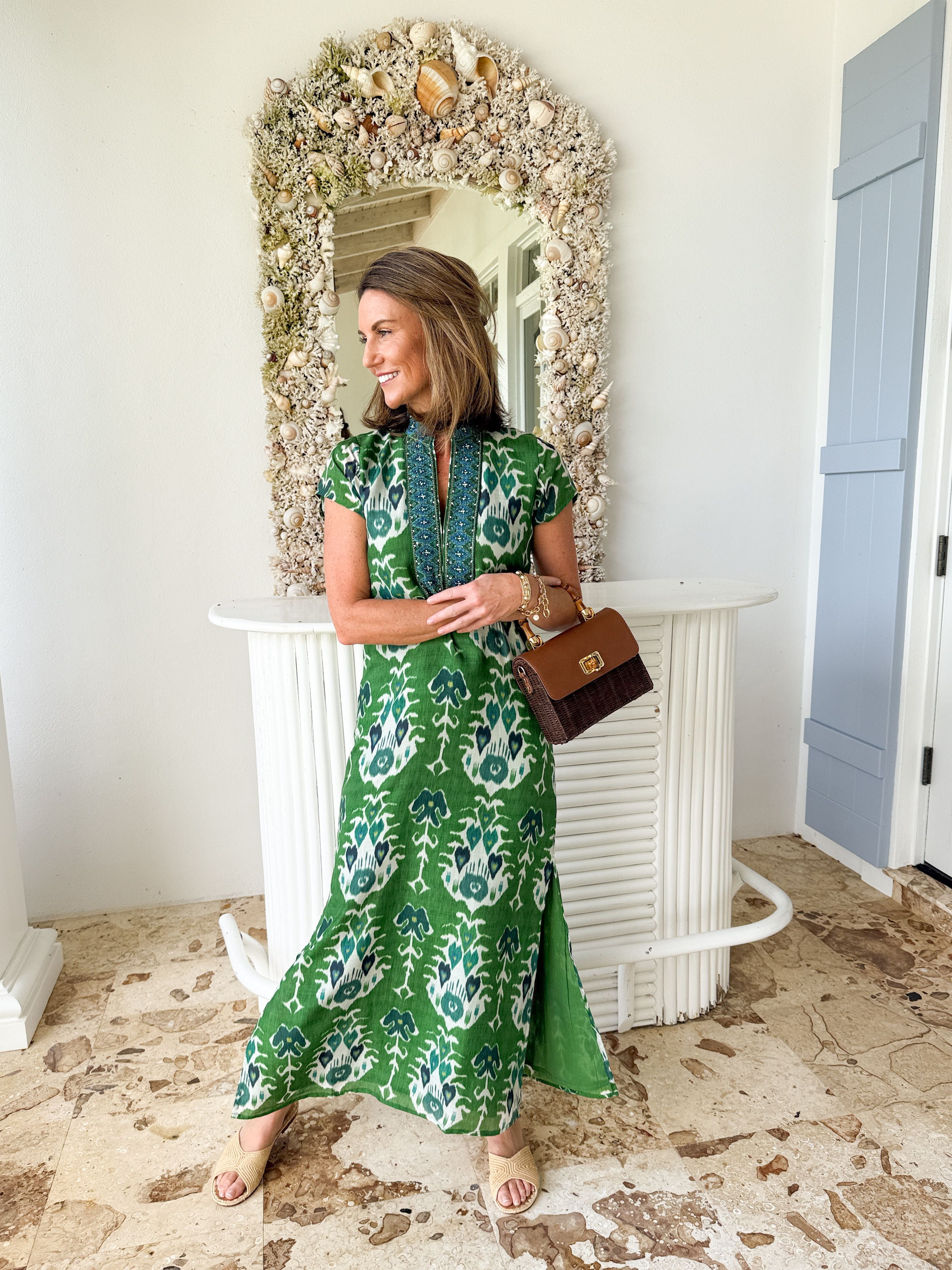 BELLA TU Lana Caftan Ikat Green