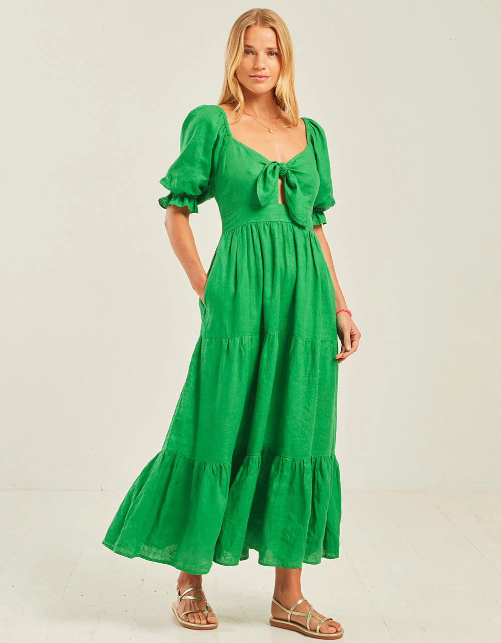 FINAL SALE PINK CITY PRINTS Hannah Dress Parakeet Linen