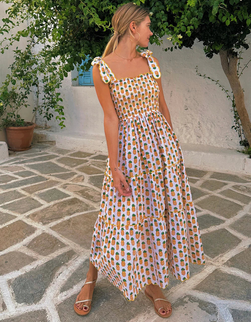 FINAL SALE PINK CITY PRINTS Malaga Dress Sunshine Pineapple