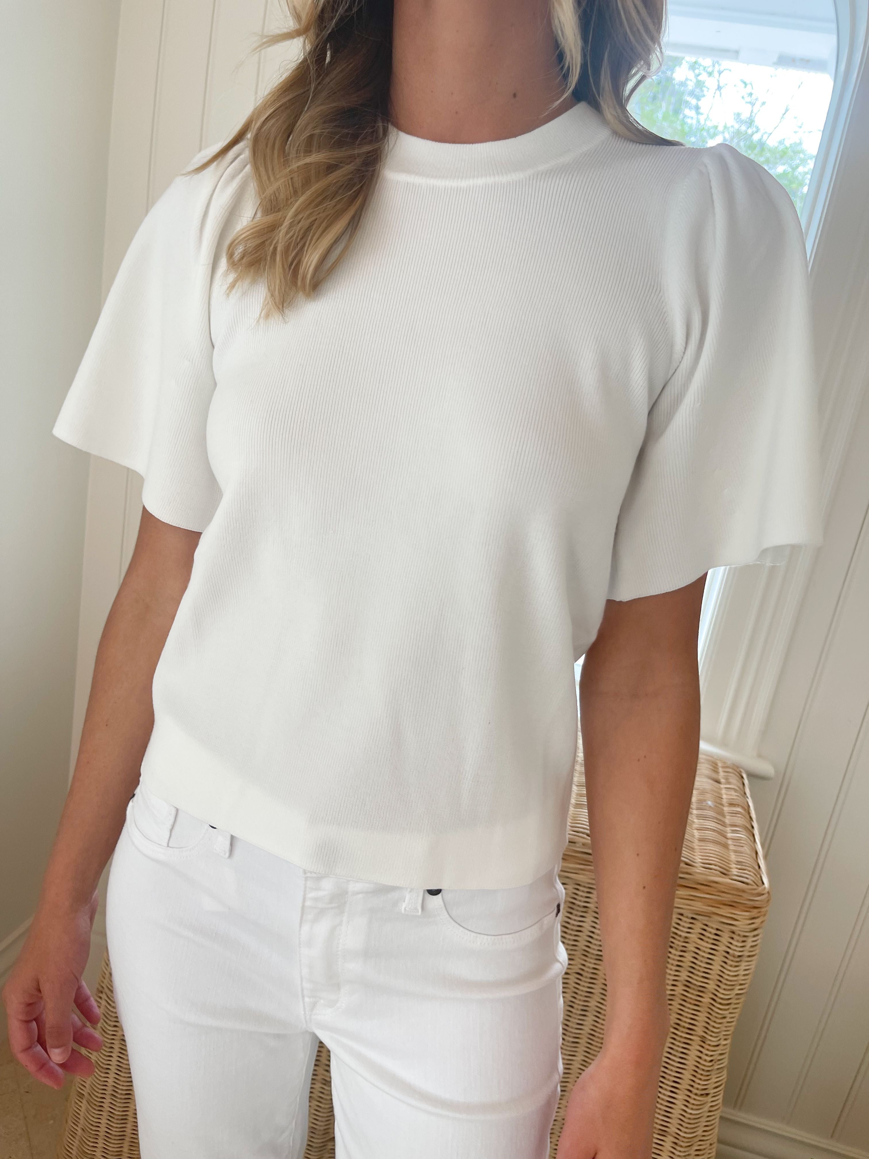 MINNIE ROSE Flared Sleeve Crewneck Top White