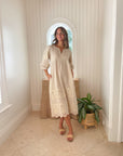 FINAL SALE ROSE AND ROSE Grange Dress Natural with Gold