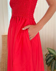 KASIA Cosmos Strapless Smocked Maxi Dress Red
