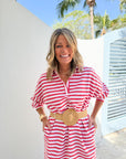 CARYN LAWN Preppy Dress Stripe & Gingham Red