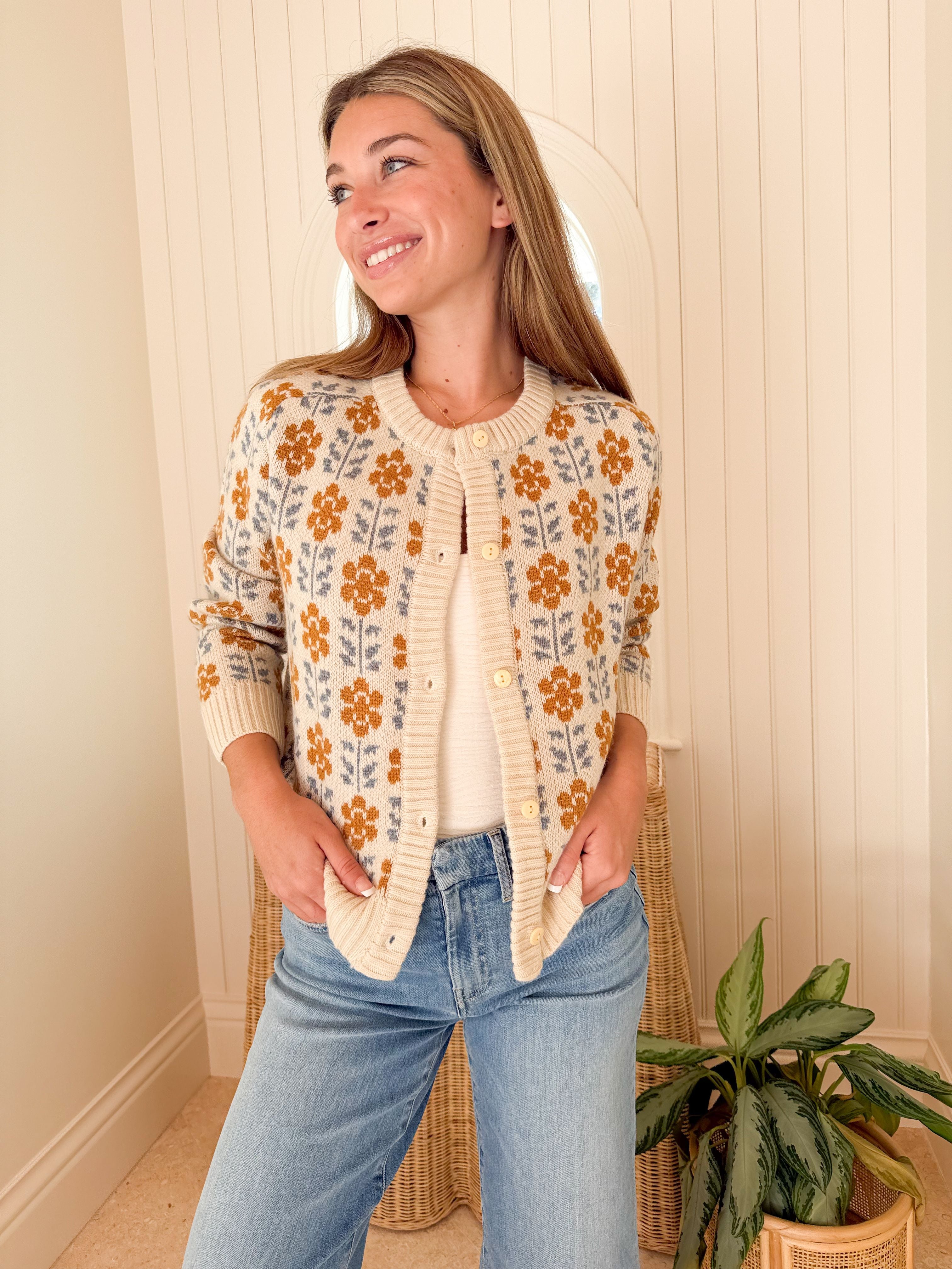 MAREA Flora Intarsia Cardigan Ivory