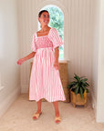 SMOCK LONDON Josefine Butler Dress Aquafresh Stripe w/ Big Apple