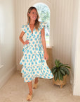 FINAL SALE MER ST. BARTH Mica Women's Tiered Dress Aqua Ikat