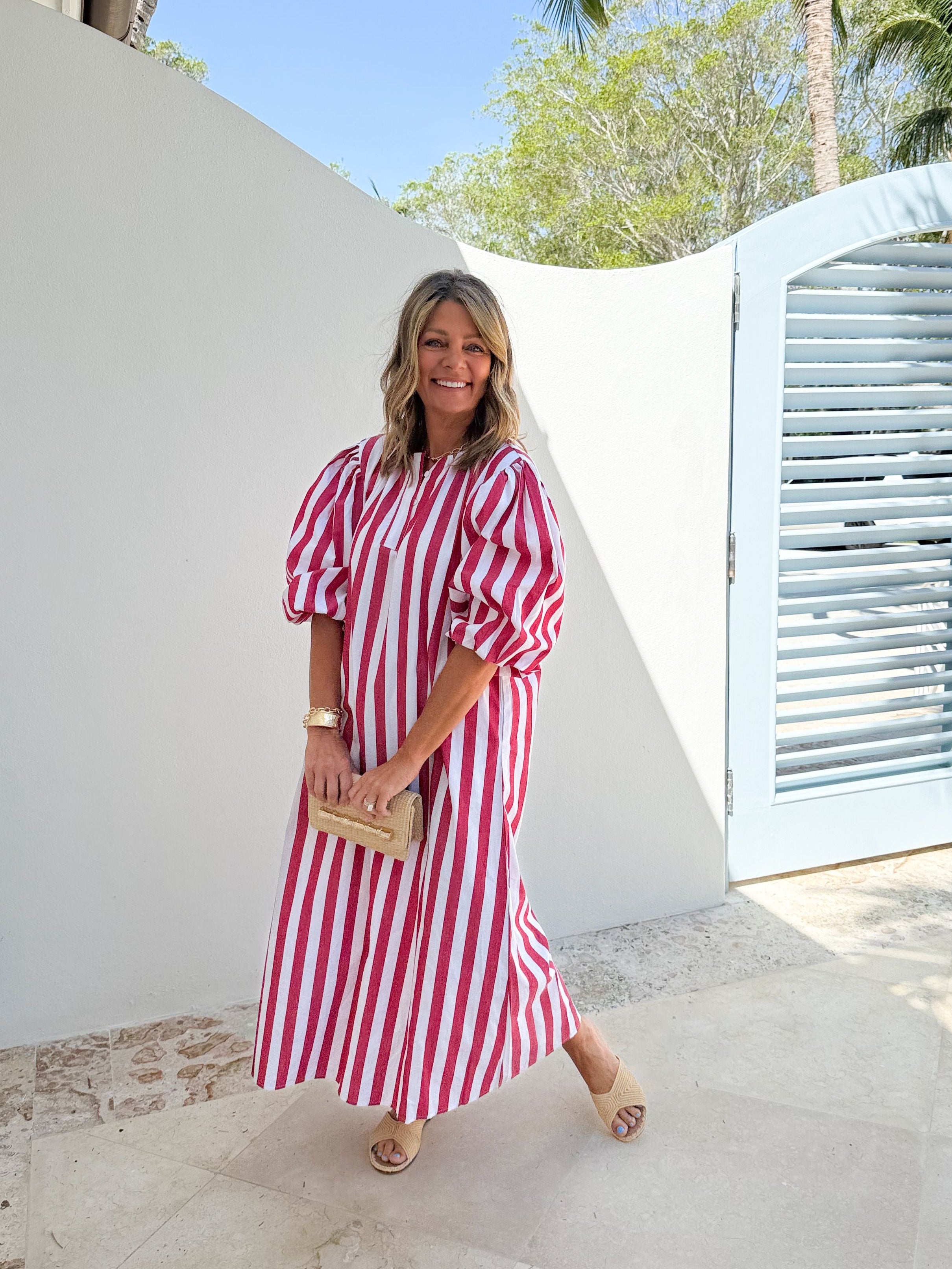 CARYN LAWN Cabana Dress Red Stripe