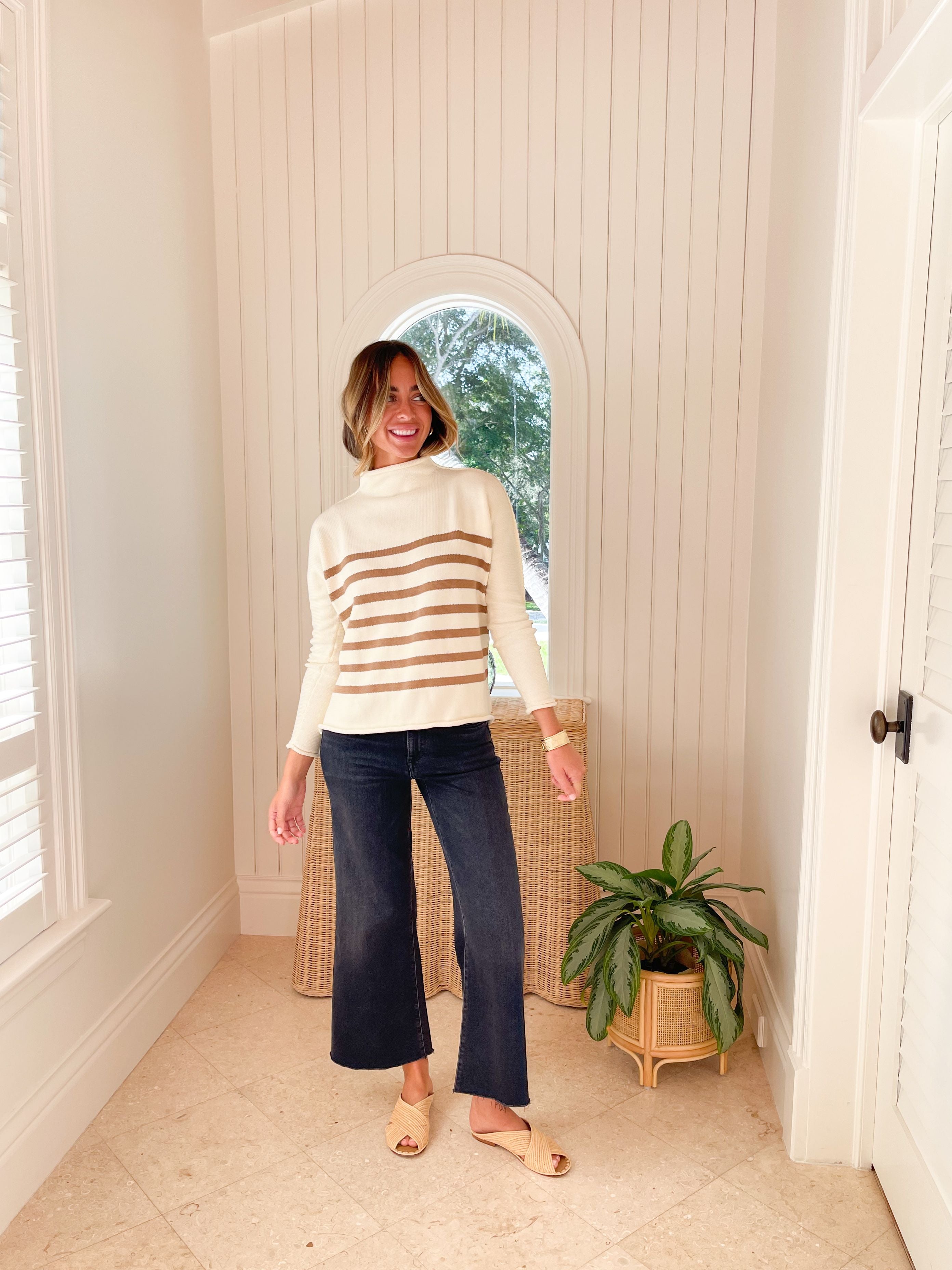 FRANK & EILEEN Monterey Sweater Ivory w/ Camel Stripe