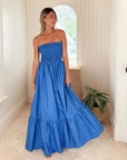 KASIA Cosmos Strapless Smocked Maxi Dress Blue