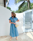 BEAU & RO Lisa Dress Ikat Stripe Blue