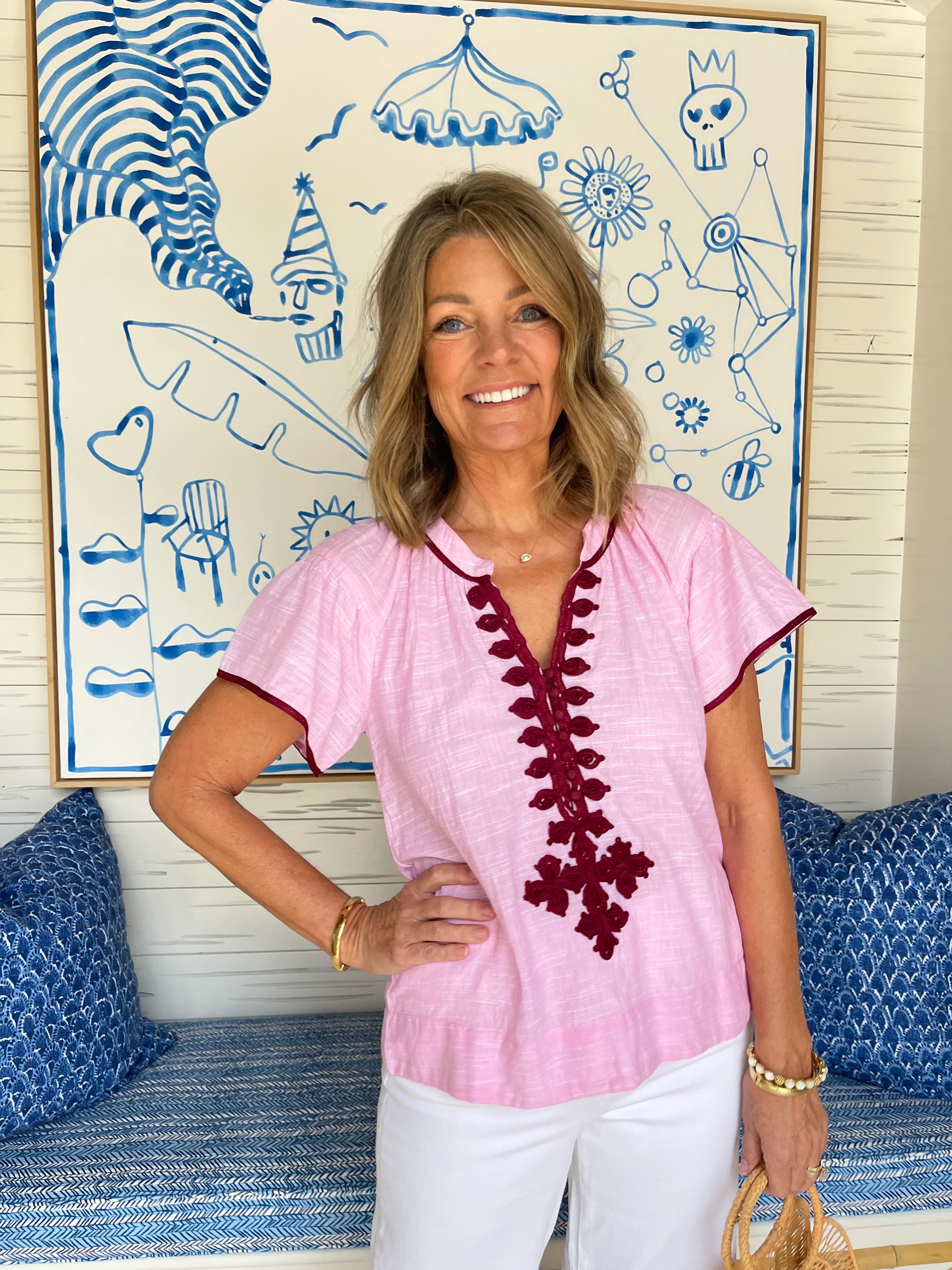 FINAL SALE ROSE AND ROSE Upminster Top Pink w/ Wine