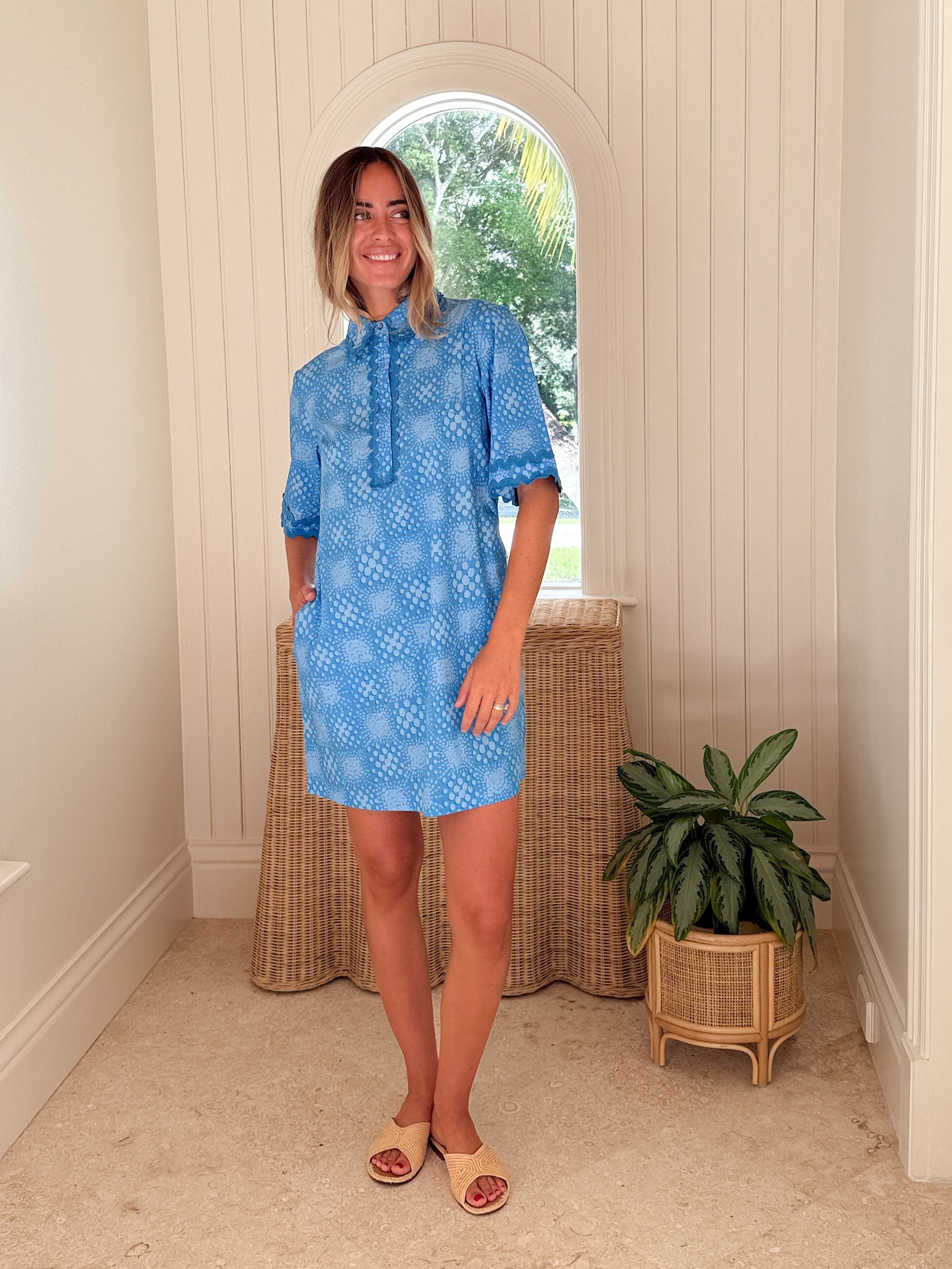 OLIPHANT Mini Collared Shirt Dress Matrix Blue