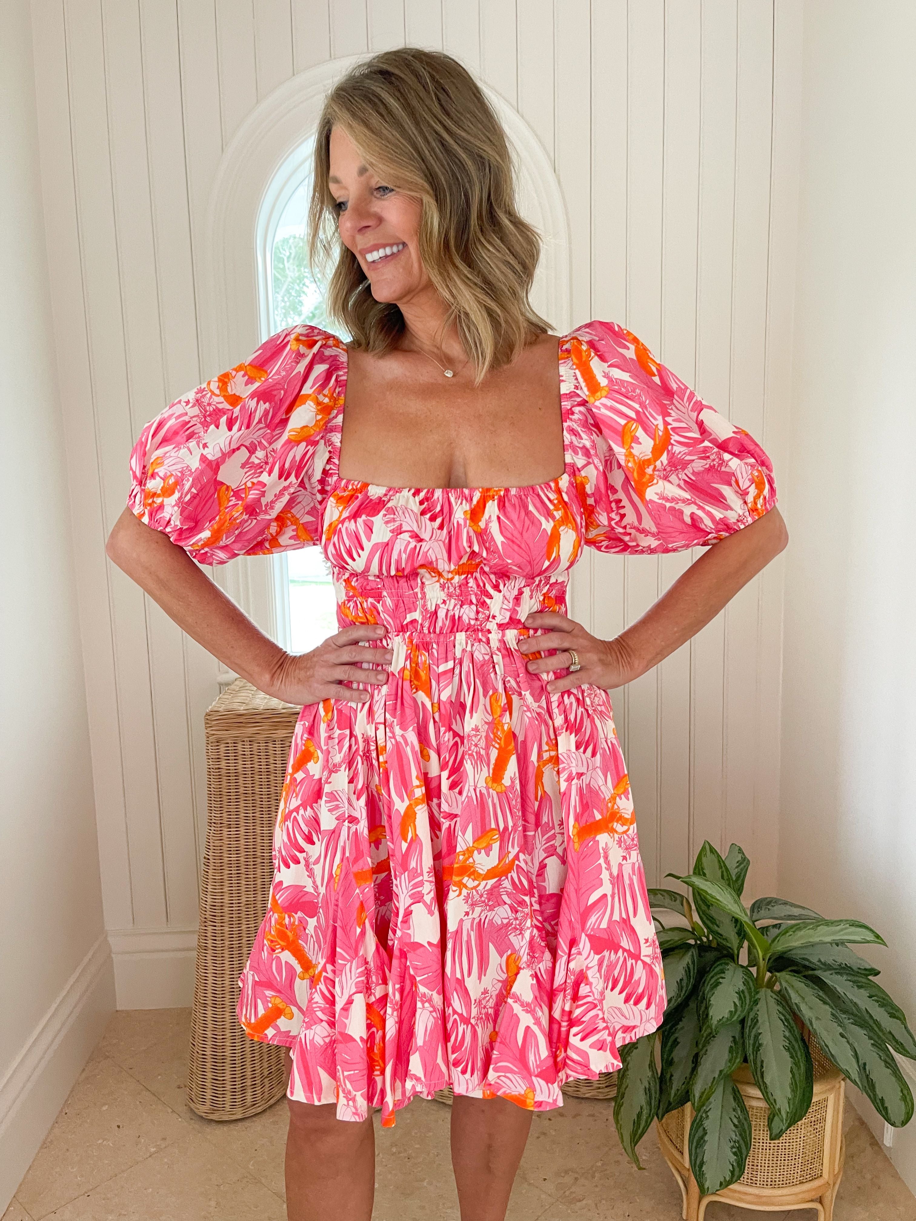 FINAL SALE PALM NOOSA Flora Dress Pink Lobster