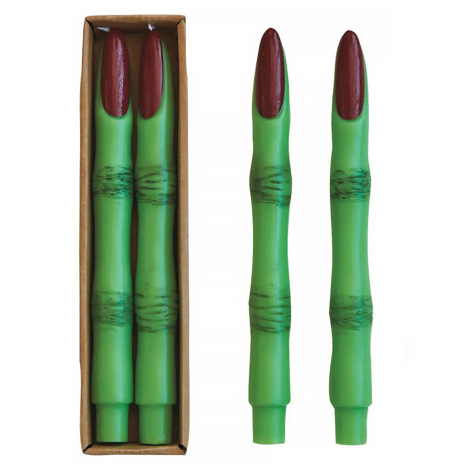 HALLOWEEN Green Finger Taper Candles-Set/2